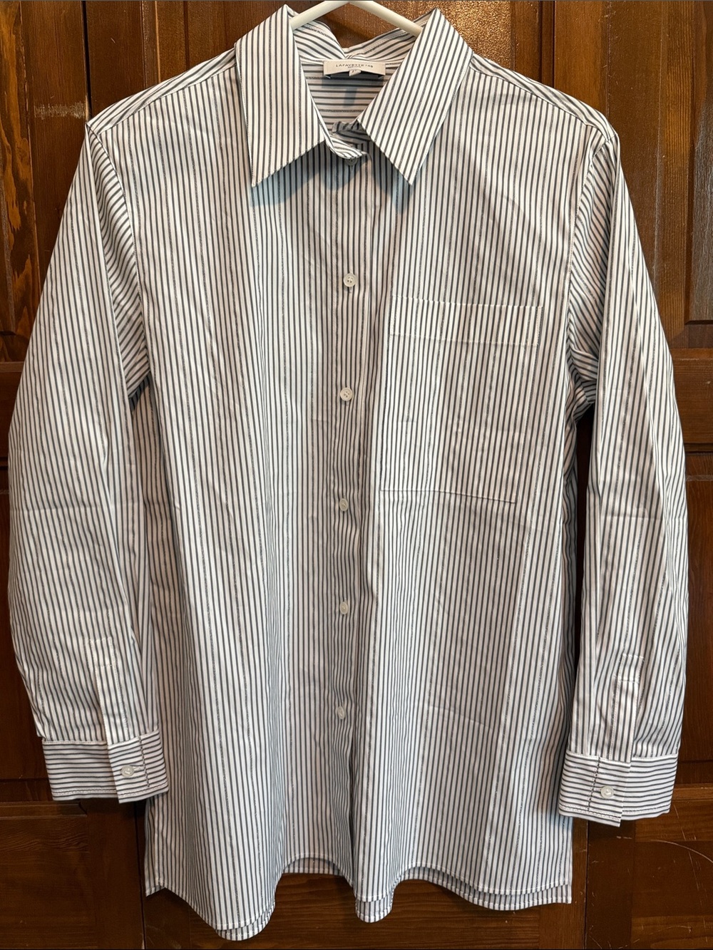 Lafayette 148 New York White Shirt with Black Pinstripes